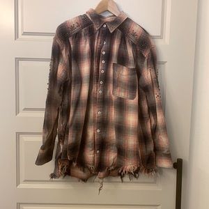 Free People Plaid Button Down Shirt Size M
